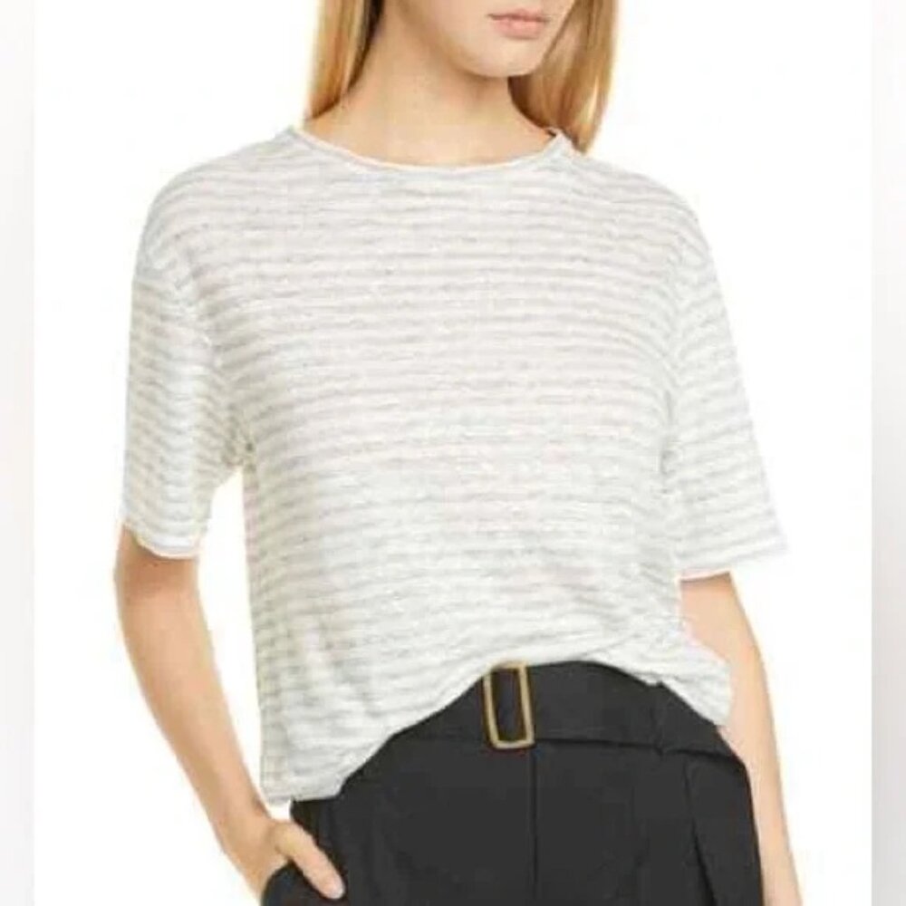 Vince Linen Tee Shirt Boyfriend Style Short Sleeve Striped Womens Medium